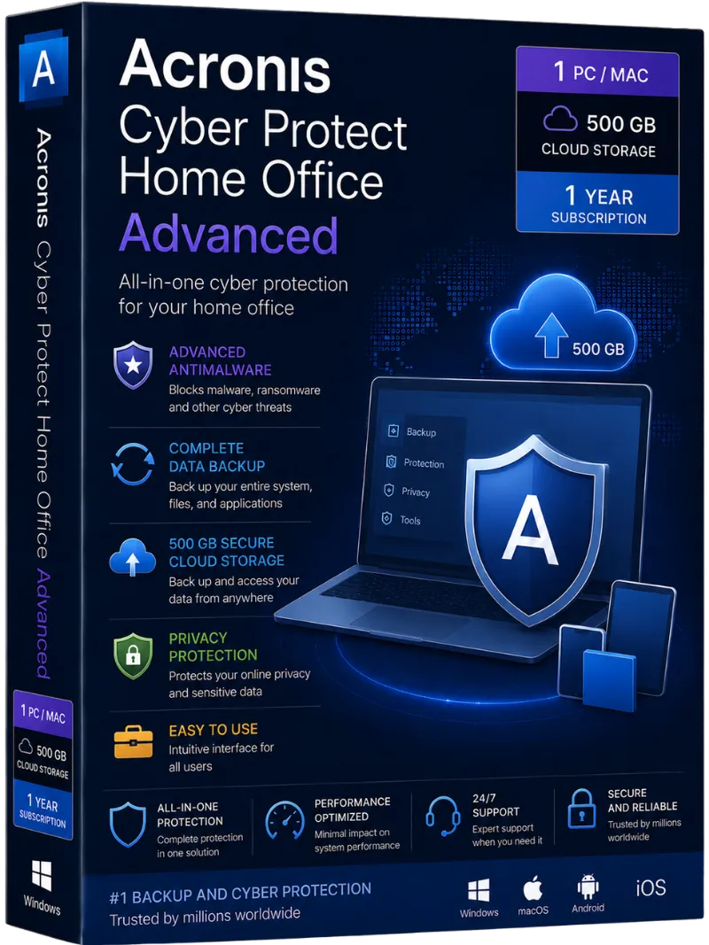 Acronis Cyber Protect Home Office Advanced 1-PC/MAC + 500 GB Cloud Storage 1 year