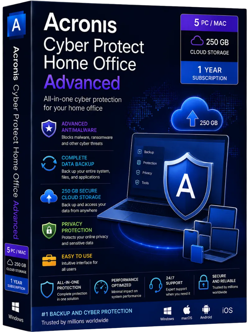 Acronis Cyber Protect Home Office Advanced 5-PC/MAC + 250 GB Cloud Storage 1 year