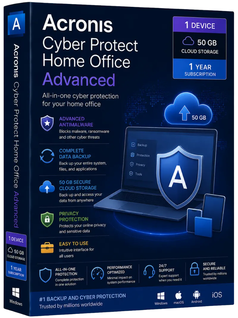 Acronis Cyber Protect Home Office Advanced + 50GB Cloud Storage - 1 Device 1 Year