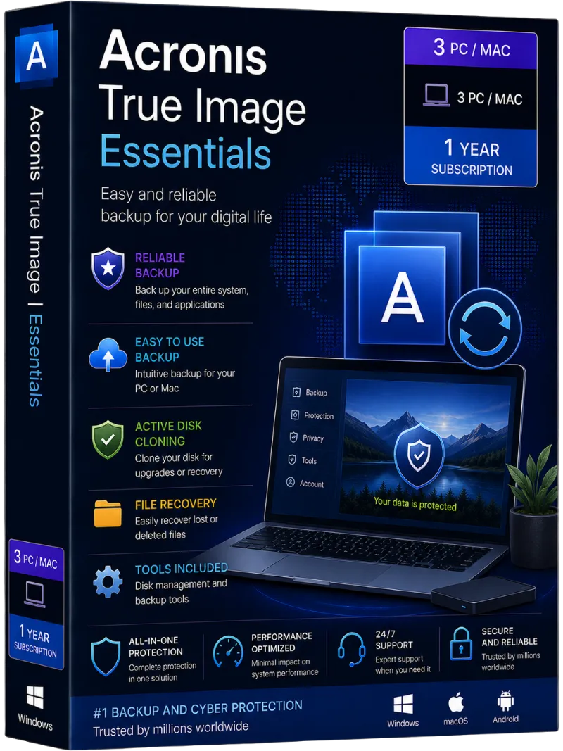 Acronis True Image | Essentials | 3 PC/MAC | 1 Year
