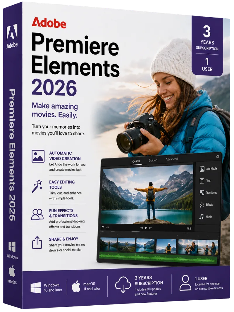 Adobe Premiere Elements 2026 | WIN/MAC | 1 User | 3 Years