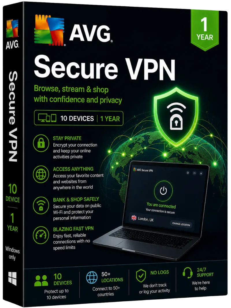AVG Secure VPN | 10 Device | 1 Year