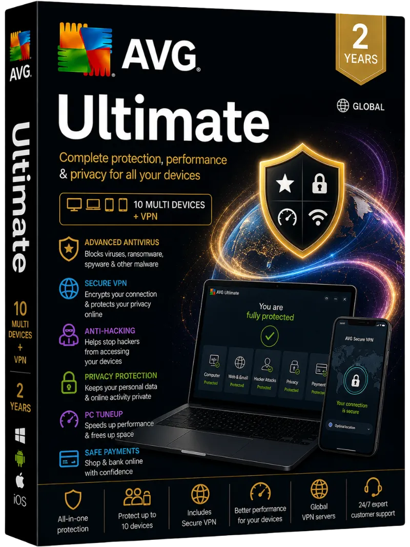 AVG Ultimate 10-Multi Devices VPN 2-Years, Global