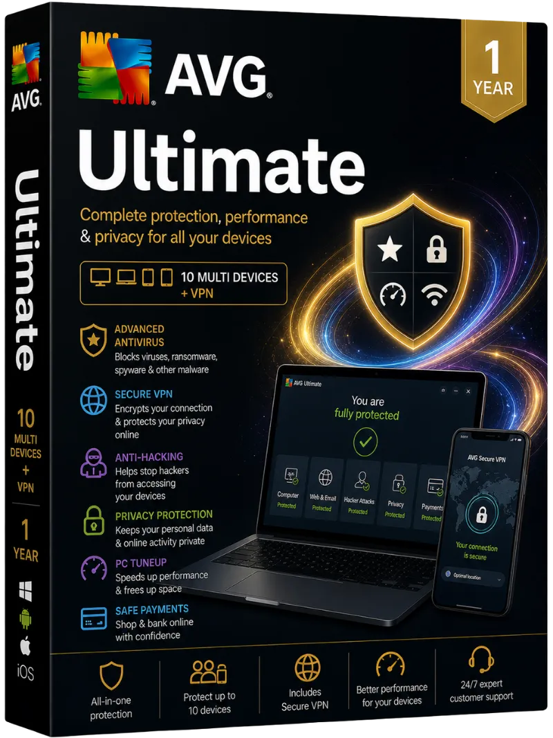 AVG Ultimate 10-Multi Devices + VPN 1-Year