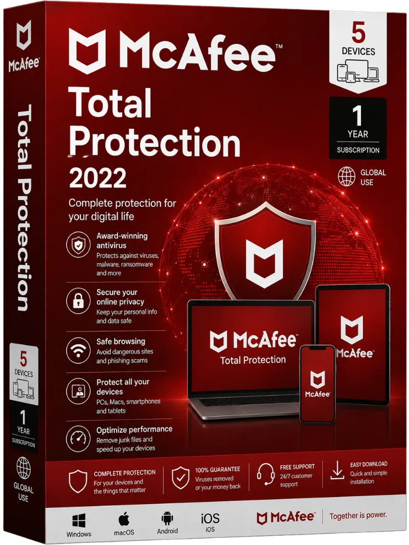 McAfee Total Protection 2022 - 5 Devices / 1 Year, Global