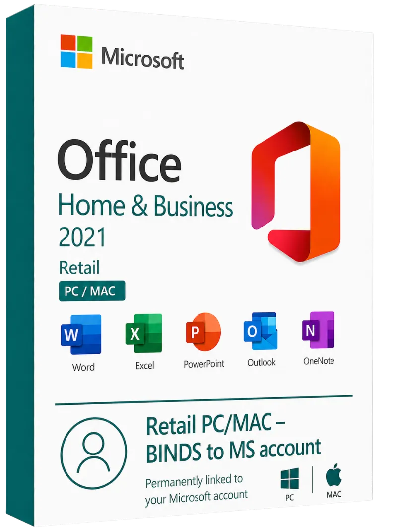Microsoft Office Home and Business 2021 Retail PC/MAC – BIND