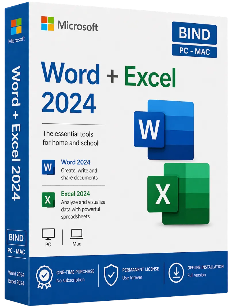 Microsoft Word + Excel 2024 BIND PC-MAC