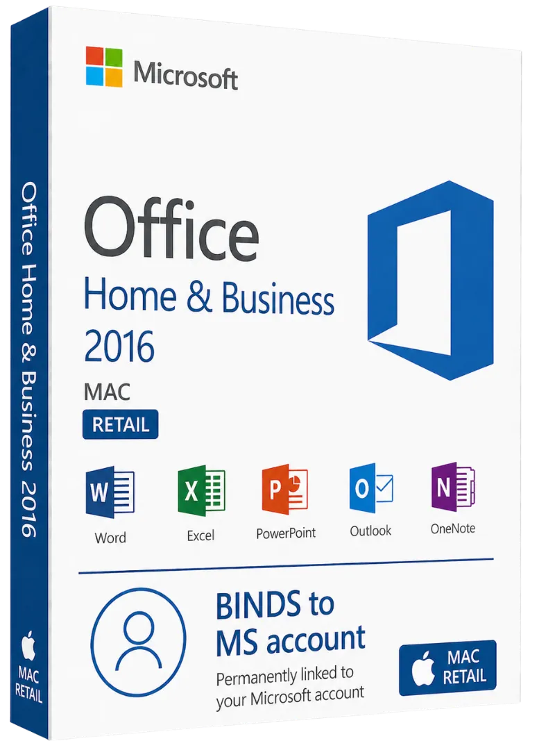 Microsoft Office Home and Business 2016 MAC Retail – BINDS to MS account